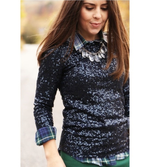 J. Crew Factory Tops - J.Crew Draped Sequin Tee in Navy Blue | Medium